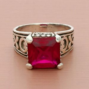 sterling silver scroll red ruby cocktail ring size 9